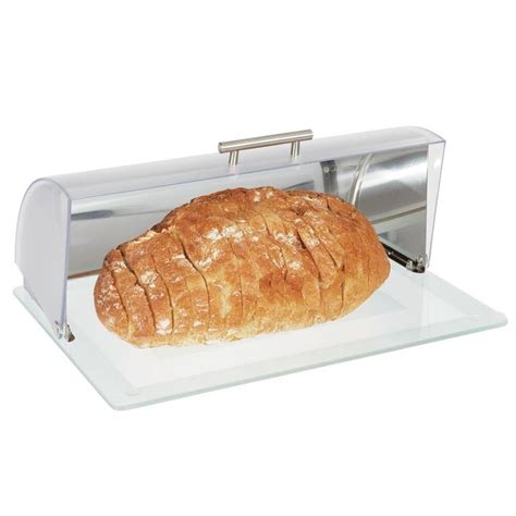 mdesign metal bread box|mDesign Metal Bread Box Bin with Glass Base, .